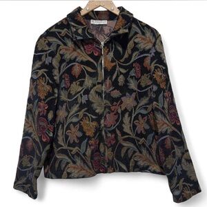 Moody Floral Tapestry Jacket Zip-Up Black Green Whimsigoth Grandmacore Fairycore